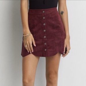 Button up suede mini skirt
